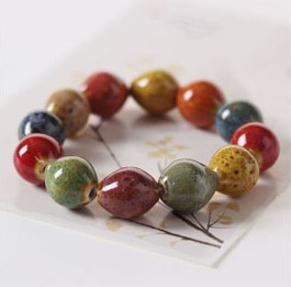 NEW Ethnic Stretch Bracelet Snail Geometric Ceramics Beaded Multicolor